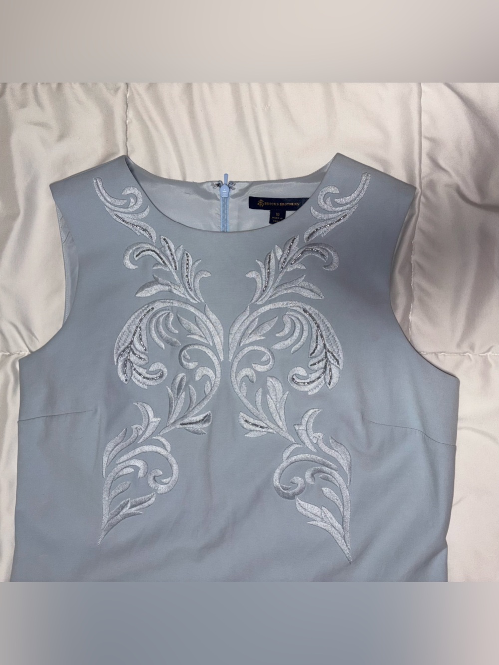 Brooks Brothers Pale Blue Sleeveless Embroidered Sheath Midi Dress Size 10 - Picture 6 of 9